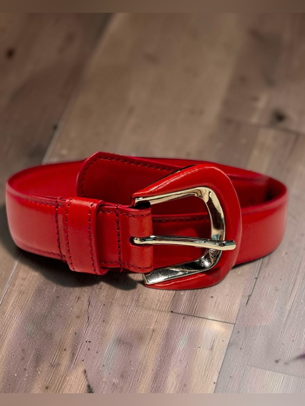 Cherry Red Genuine Leather Skinny Belt Made in USA Women’s Size M